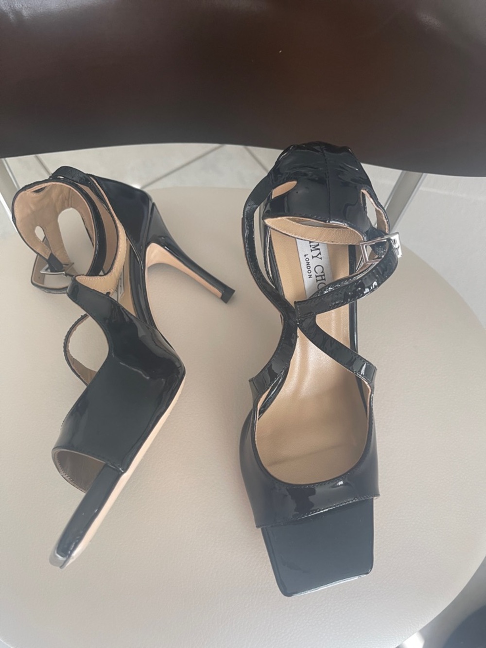 Jimmy Choo Black Patent Crisscross Ankle-Strap Heels - Picture 2 of 6